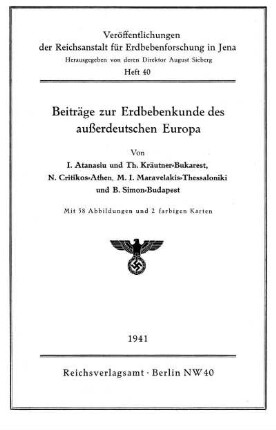 40: Beiträge zur Erdbebenkunde des außerdeutschen Europa