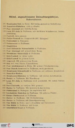 Möbel, angeschlossene Beleuchtungskörper, Dekorationen (Nr. 125-273)