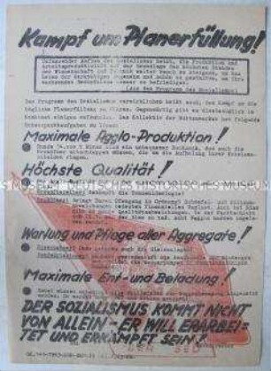 Hektografiertes Propagandaflugblatt aus dem EKO zur Planerfüllung