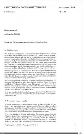 Gesetzentwurf der Grünen zur Förderung umweltschonender Verkehrsmittel
