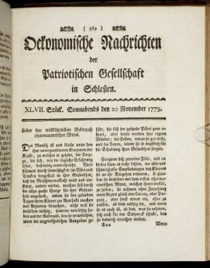 XLVII. Stück. Sonnabends den 20 November. 1779.