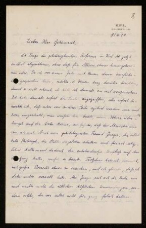 Nr. 8: Brief von Otto Toeplitz an David Hilbert, Kiel, 8.6.1919