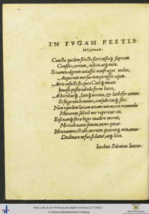 In Fuga Pestis epigramma