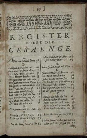 Register Ueber Die Gesaenge.