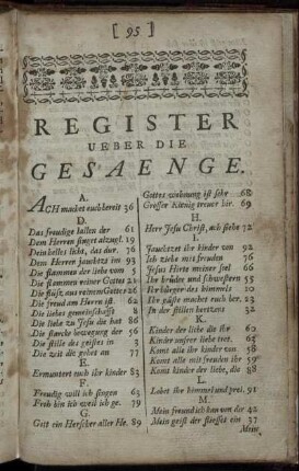 Register Ueber Die Gesaenge.