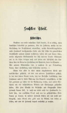 Sechster Theil. Historisches