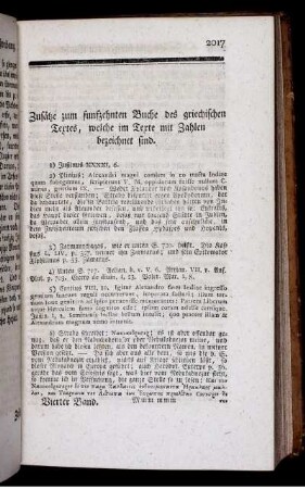 Zusätze zum funfzehnten Buche des griechischen Textes, welche im Texte mit Zahlen bezeichnet sind.