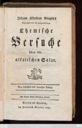 Johann Christian Wiegleb's Apothekers in Langensalza, Chemische Versuche über die alkalischen Salze