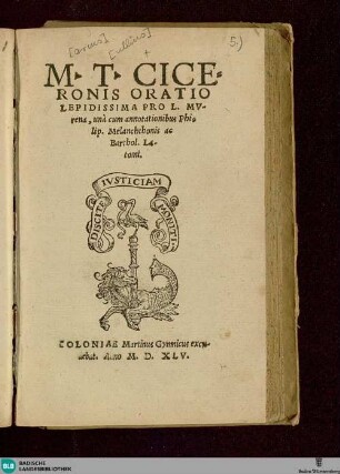 M. T. Ciceronis oratio lepidissima pro L. Murena