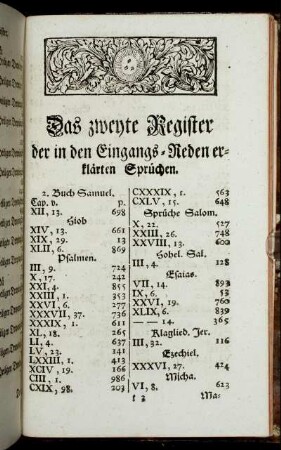 Das zweyte Register der in den Eingangs-Reden erklärten Sprüchen.