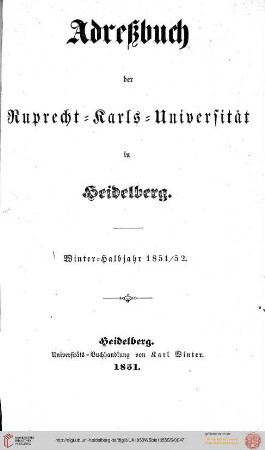 Wintersemester 1851/1852
