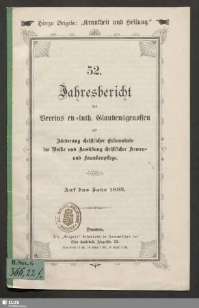 52.1893: Jahresbericht des Vereins Ev.-Luth. Glaubensgenossen zur Förderung Christlicher Erkenntnis im Volke und Ausübung Christlicher Armen- und Krankenpflege