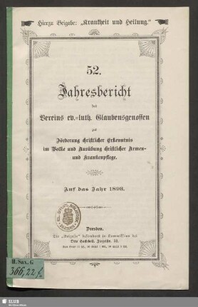 52.1893: Jahresbericht des Vereins Ev.-Luth. Glaubensgenossen zur Förderung Christlicher Erkenntnis im Volke und Ausübung Christlicher Armen- und Krankenpflege