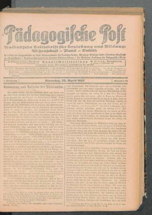 Bedeutung und Aufgabe der Philosophie : [Schluß]