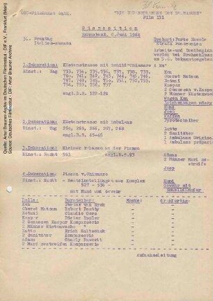 Tagesdisposition für den 06.06.1964