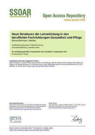 Neue Strukturen der Lehrerbildung in den beruflichen Fachrichtungen Gesundheit und Pflege