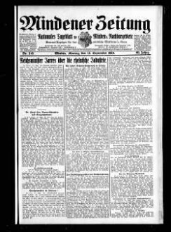 Mindener Zeitung : nationales Tageblatt für Minden u. Nachbargebiete : General-Anzeiger für den nördl. Reg.-Bezirk Minden