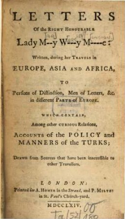 Letters of the right honourable Lady M-y W-y M-e