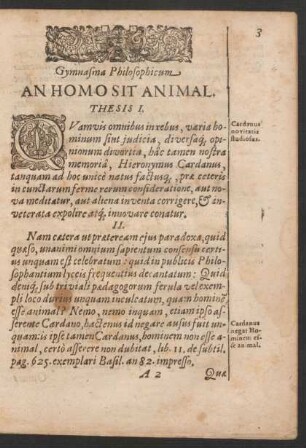 Gymnasma Philosophicum An Homo Sit Animal.