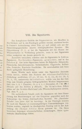 VIII. Die Signaturen.