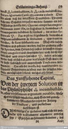 Das Funffzehende Capitul. Von der zweyten Solution in das Philosophische...