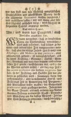Das andere Capitel. Wie / und wann das Purgieren / auch Aderlassen anzustellen seye