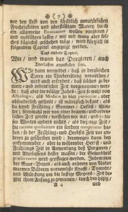 Das andere Capitel. Wie / und wann das Purgieren / auch Aderlassen anzustellen seye