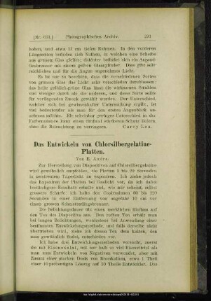Das Entwickeln von Chlorsilbergelatine-Platten