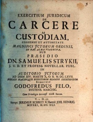 Exercitium Iuridicum De Carcere Ad Custodiam