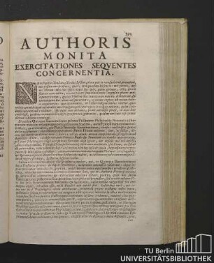 Authoris Monita Exercitationes Sequentes Concernentia.