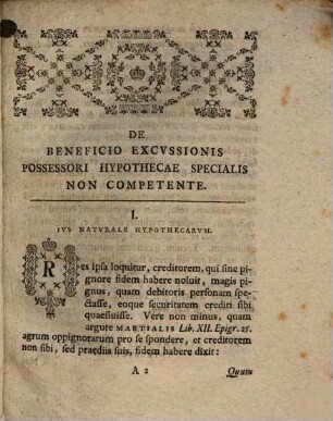 Dissertatio ivridica inavgvralis de beneficio excvssionis possessori hypothecae specialis non competente