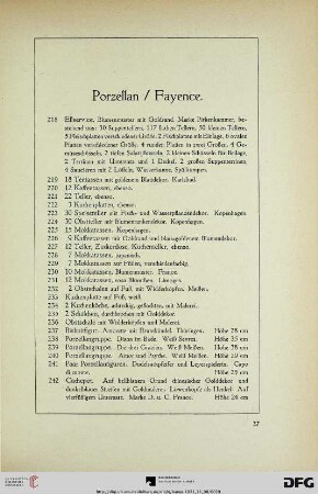 Porzellan / Fayence (Nr. 218-289)