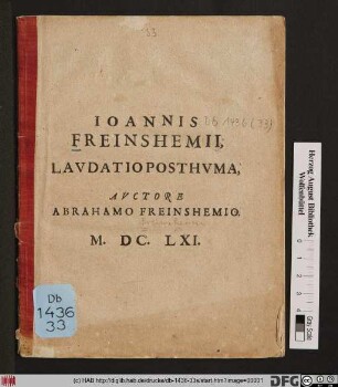 Joannis Freinshemii, Laudatio Posthuma