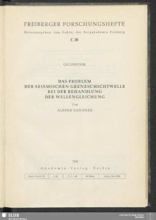 Das Problem der seismischen Grenzschichtwelle bei der Behandlung der Wellengleichung