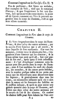 Chapitre II. Comment s'engendrent les Vers dans le corps de l'homme