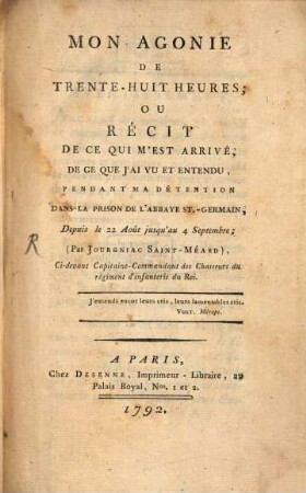 Mon agonie de trente-huit heures