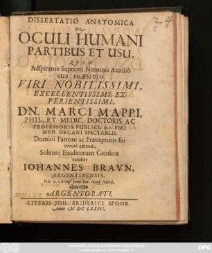Dissertatio Anatomica De Oculi Humani Partibus Et Usu