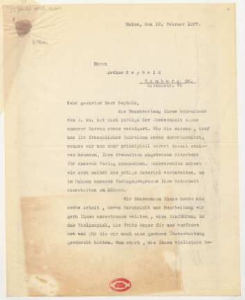 Brief an Arthur Seybold : 19.02.1927