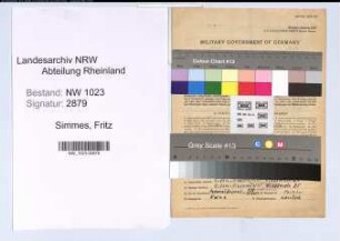 Entnazifizierung Fritz Simmes , geb. 25.04.1907 (Baecker)
