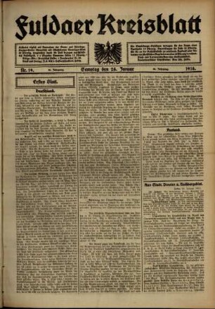Erste Ausgabe vom Samstag, den 24. Januar 1914.