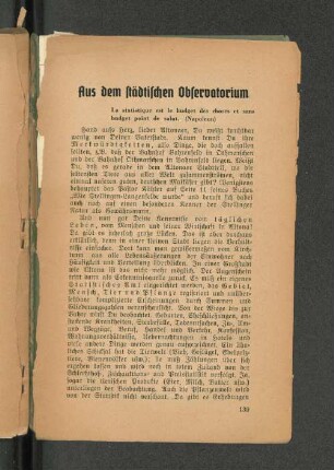 Aus dem städtischen Observatorium
