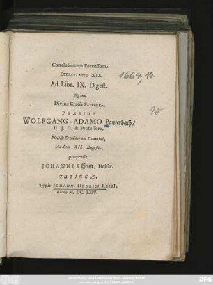 Conclusionum Forensium Exercitatio XIX. Ad Libr. IX. Digest.