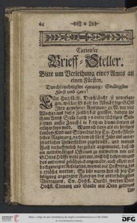 Curieuser Brieff = Steller.