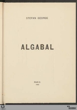 Algabal (Erstdruck September 1892)
