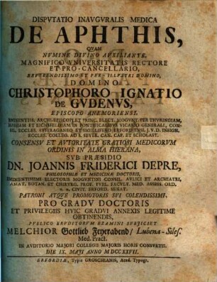 Disp. inaug. med. de aphthis