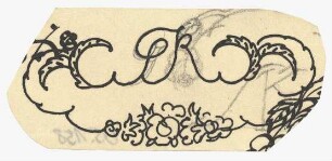 Studie Monogramm "G K" : Initialen G, K von Blattvoluten und stilisierten Blüten umgegeben