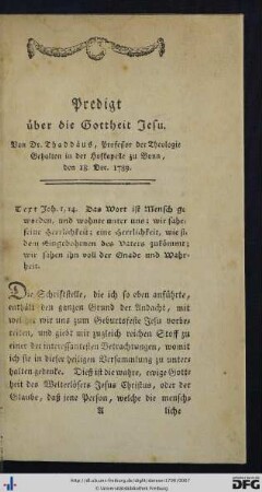 Predigt über die Gottheit Jesu.