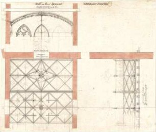 Gärtner, Friedrich von; München; Wittelsbacherpalast - Kleiner Speisesaal - Decke (Grundriss,Querschnitt, Längsschnitt)