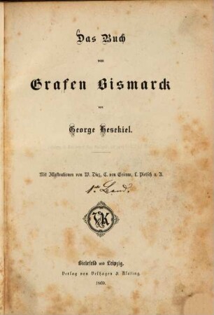 Das Buch vom Grafen Bismarck von George Hesekiel. 1