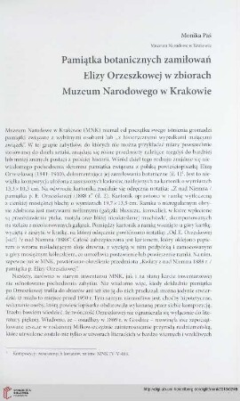 Seria nowa: Pamiątka botanicznych zamiłowań Elizy Orzeszkowej w zbiorach Muzeum Narodowego w Krakowie